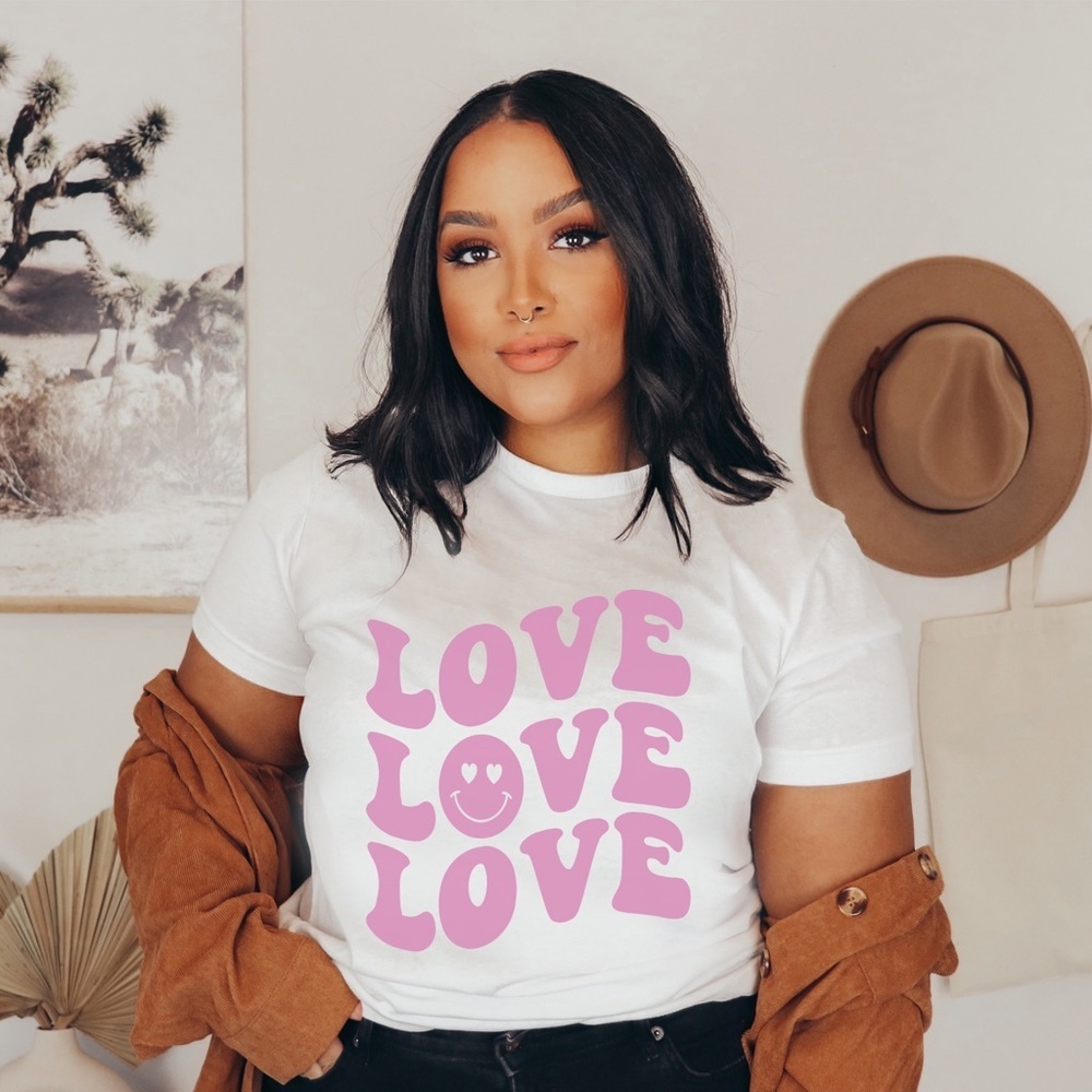 “Love Love Love” Crew Neck Short Sleeve Tee Shirt